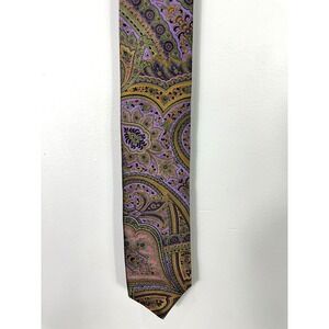 JZ Gallery Collection 100% Silk Paisley Necktie Purple Gold Boho Retro Mens USA